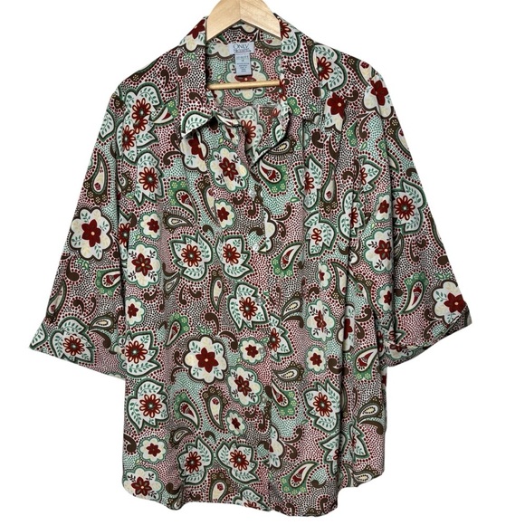 Only Necessities Tops - Only Necessities Blouse Top Button Up Womens 1X Paisley Boho 3/4 Sleeve Western